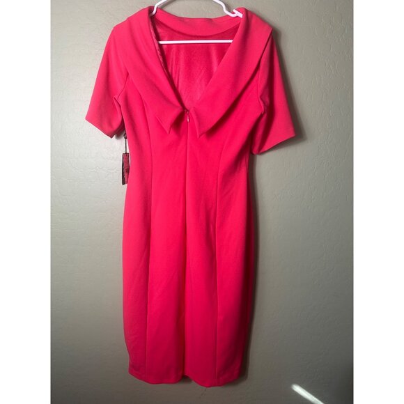 Adrianna Papell Women's Roll Neck Sheath with V Back, Beach Rose 8 - Picture 2 of 5